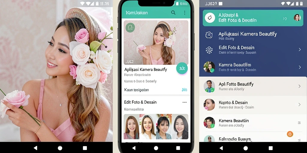 Tampilan antarmuka aplikasi JJ62 yang menarik dengan fitur Kamera Beautify.